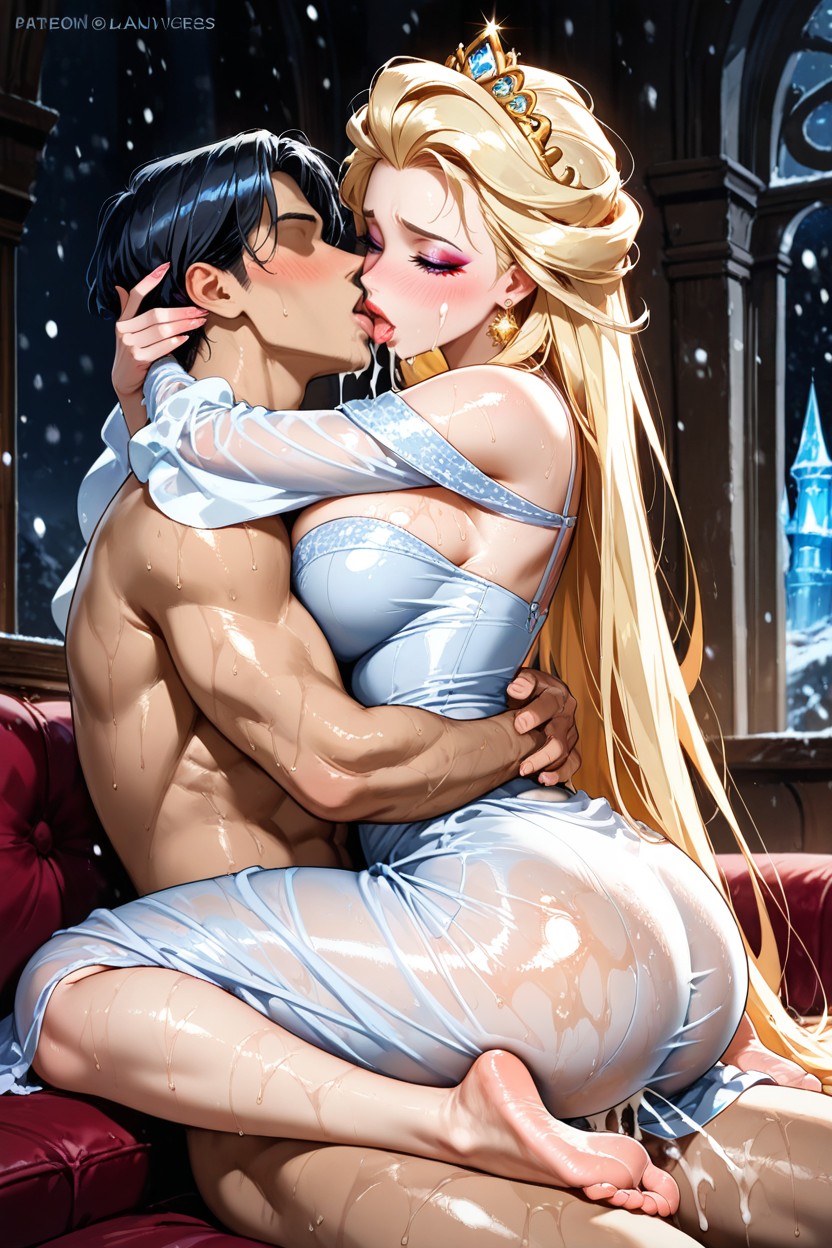 Ice Castle Room, Creampie, Flowing Translucent Blue And White Draped Sleeves Hentai AI Porn