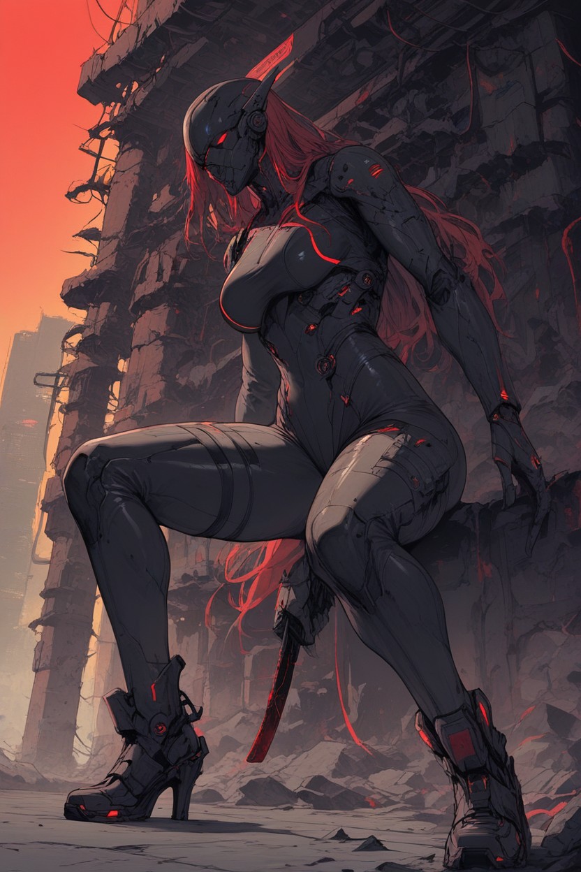 A Futuristic Female Cyborg Or Android In A Sleek, 18+, Industrial Buildings Hentai AI Porn