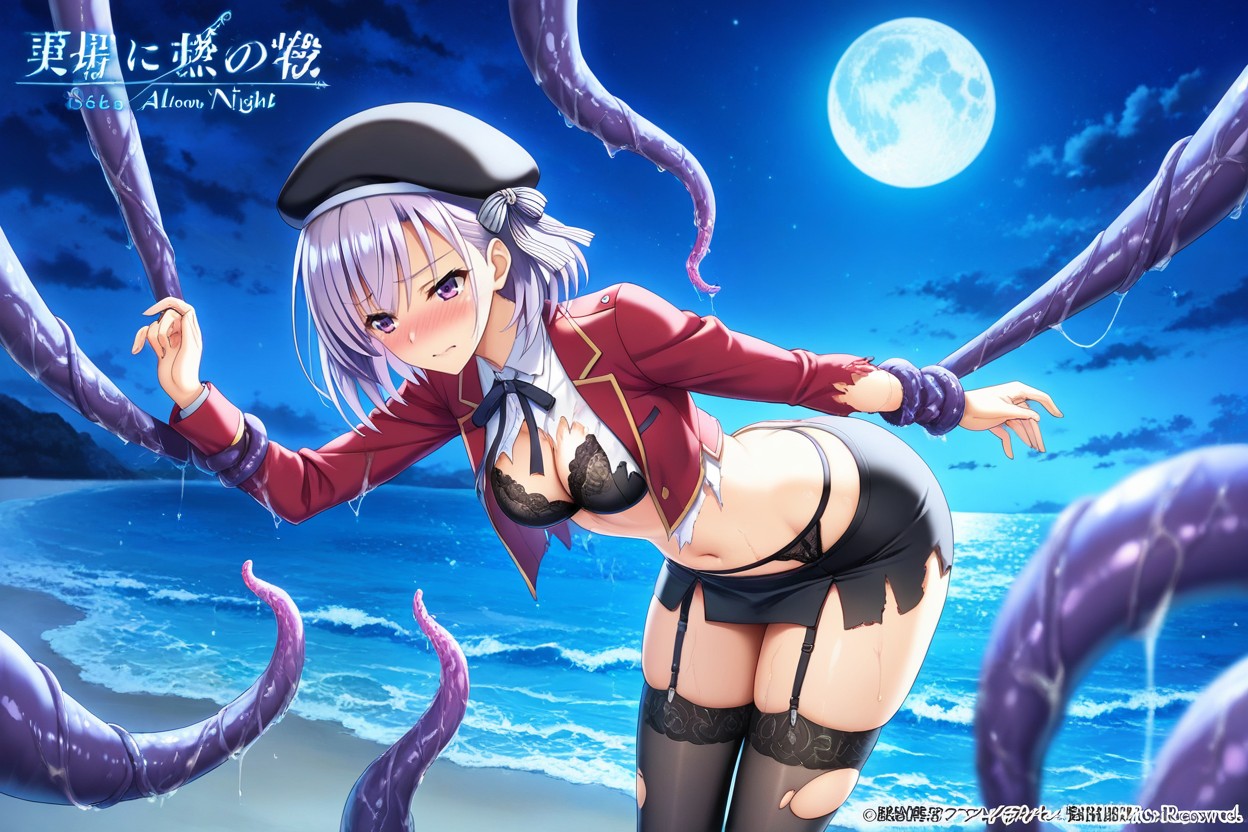 At Night Blue Moon Light, Close Medium View, Tight Firm Breasts Hentai AI Porn