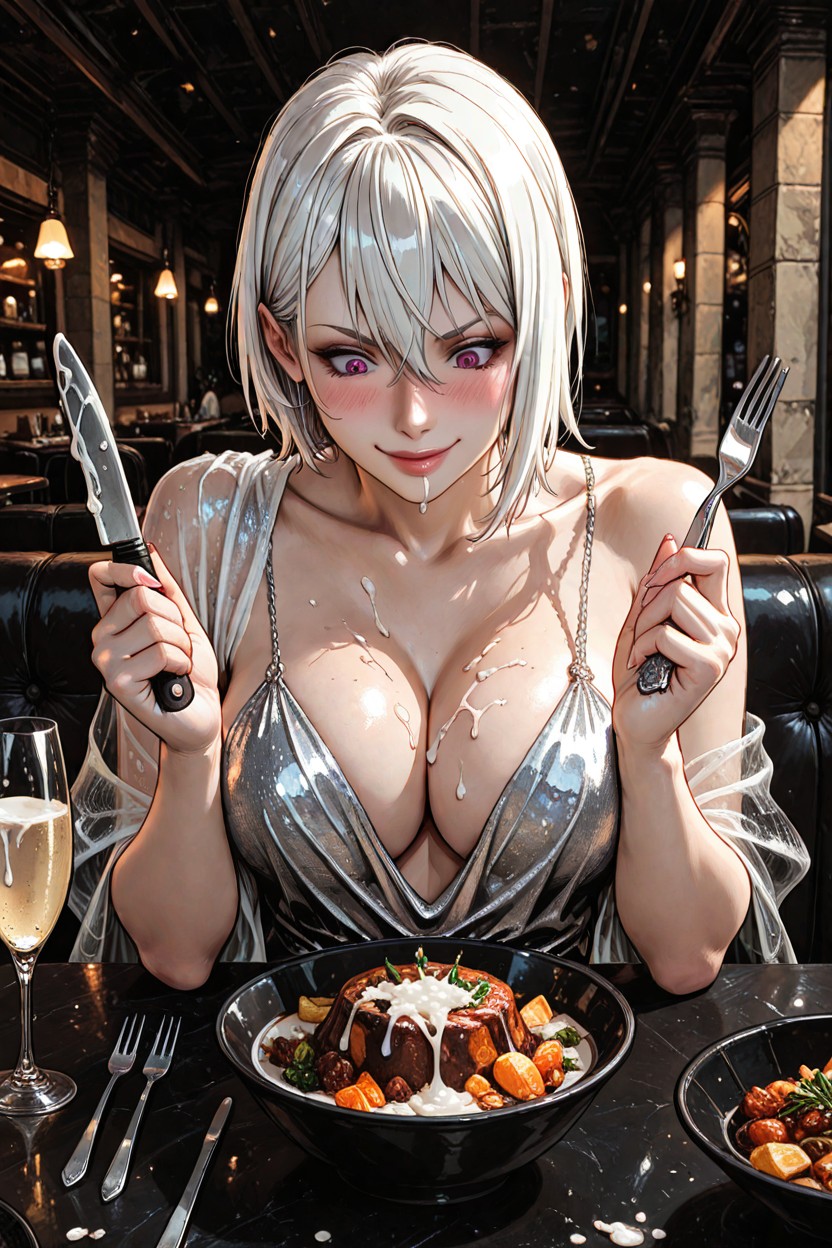 Fine Dining, 18+, White Hair Hentai AI Porn