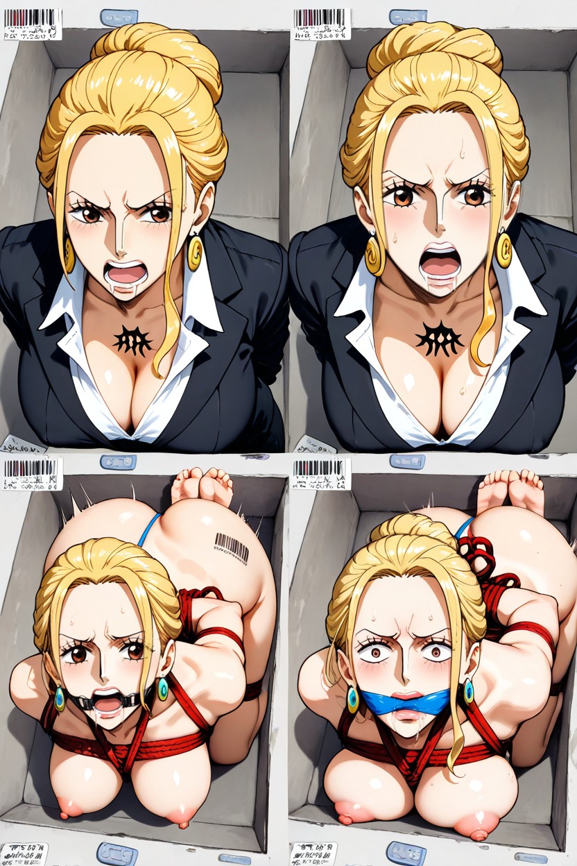 Ear Tag, Curvy Body, Elegant Blonde Updo Hairstyle Hentai AI Porn