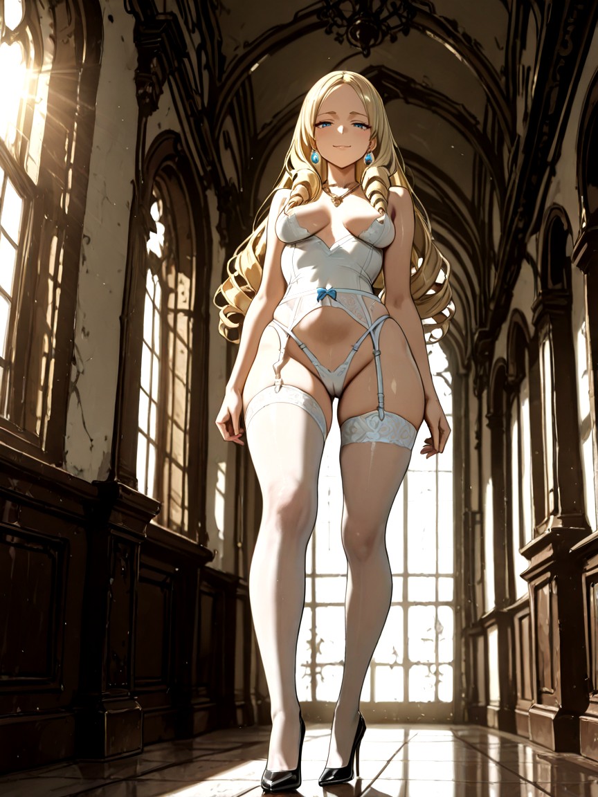 Low Angle View From The Floor, Nude Except For Stockings And High Heels, Small Ass Hentai AI Porn