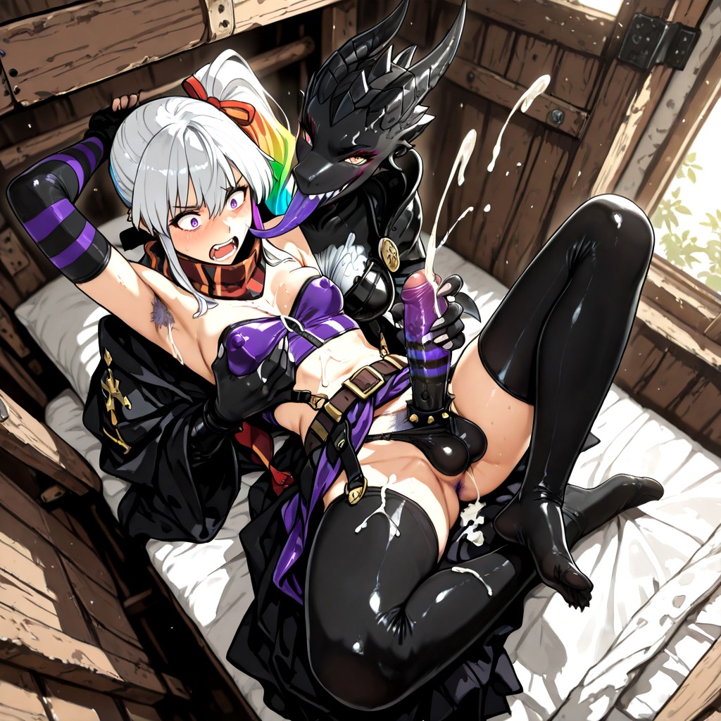 Cum, Side Ponytail, Purple Pussy Hentai AI Porn