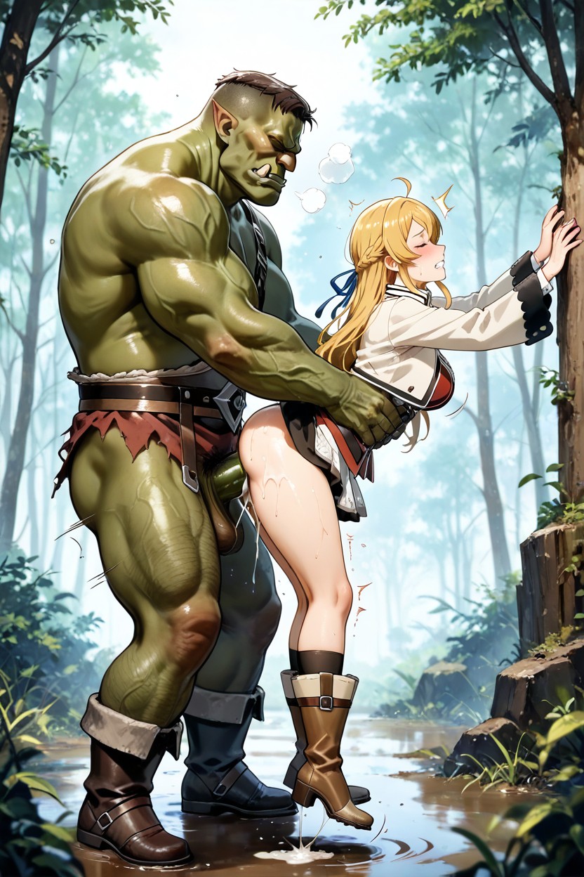 Her Both Boots Unable To Touch The Ground, Human Female, Outdoor Hentai AI Porn