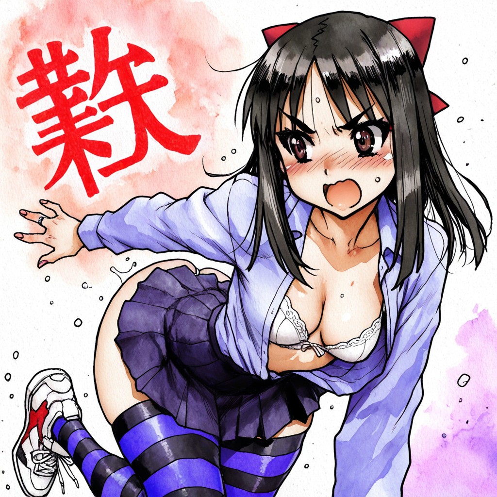 Striped Stockings, Soft Color, Watercolor Hair Texture Hentai AI Porn