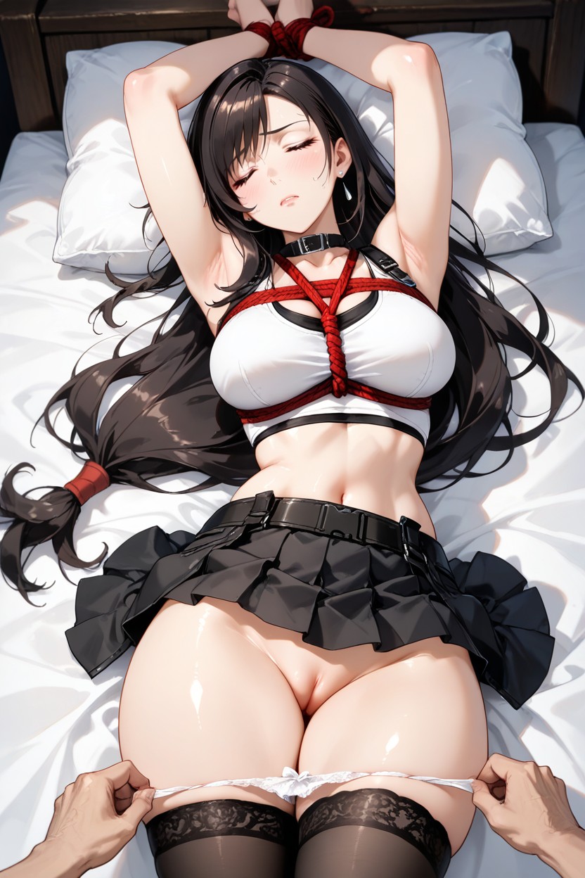 Laying On Her Back, Tired, Ropes Harness Hentai AI Porn