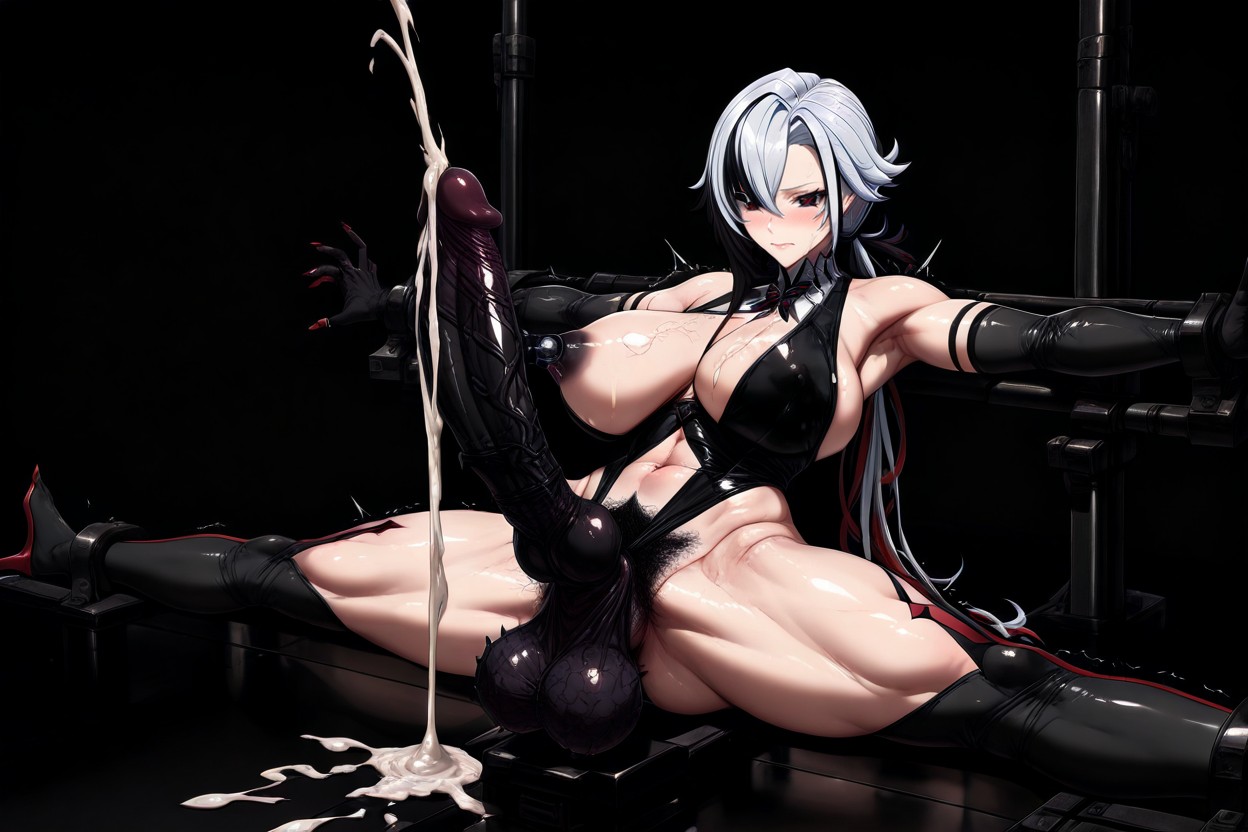 Restrained Horizontally, Oversized Hyper Gigantic Balls Hang The Floor, Penile Spines Horsecock Hentai AI Porn