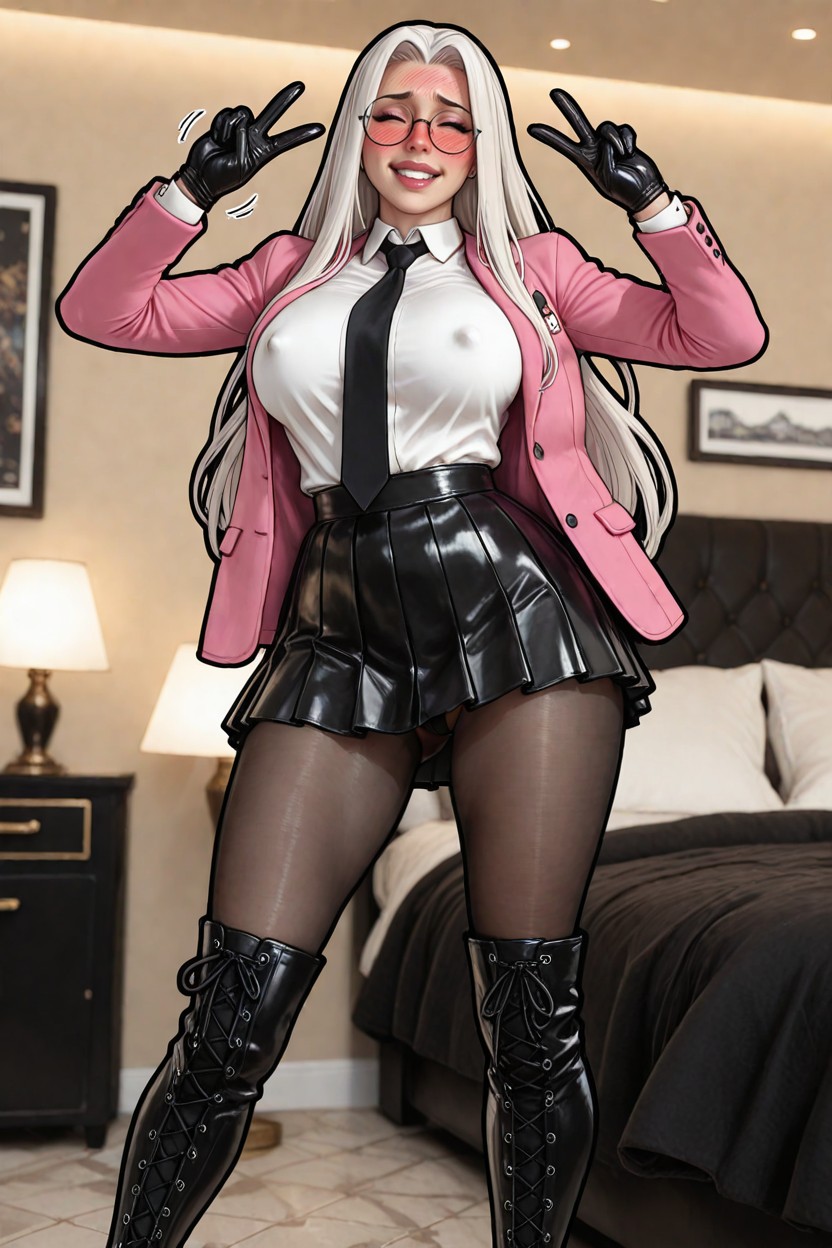 Thick Black Outline, Black Latex Tie, Red Face Hentai AI Porn