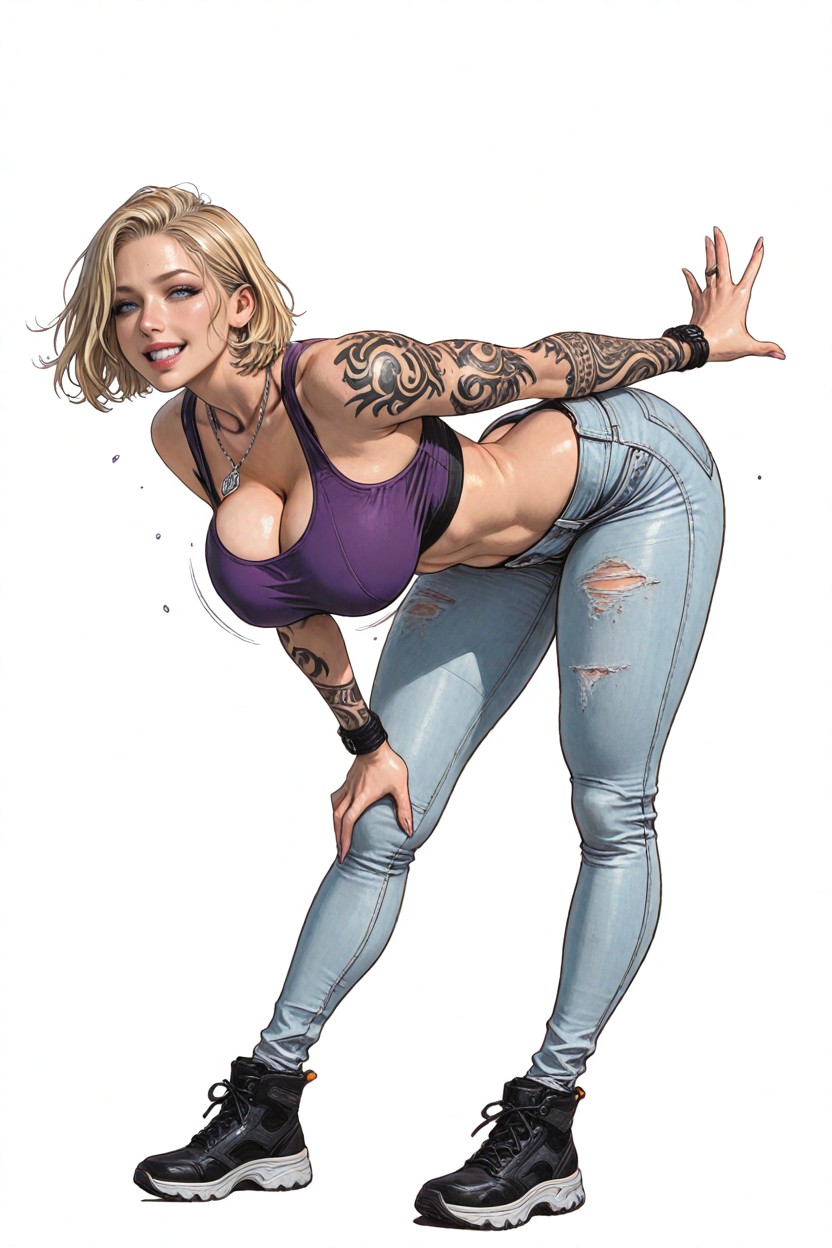 Fit, Arched Back, Perfect Breasts White Background Sensual Stance Hentai AI Porn