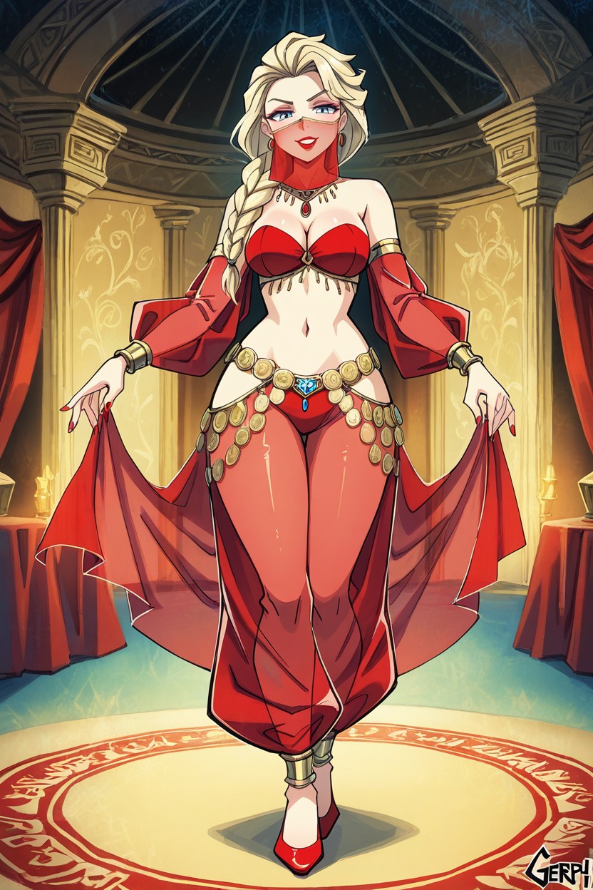 Hanging Jutting Breasts, She Is Belly Dancing, Yeux Bleus Porno IA Hentai