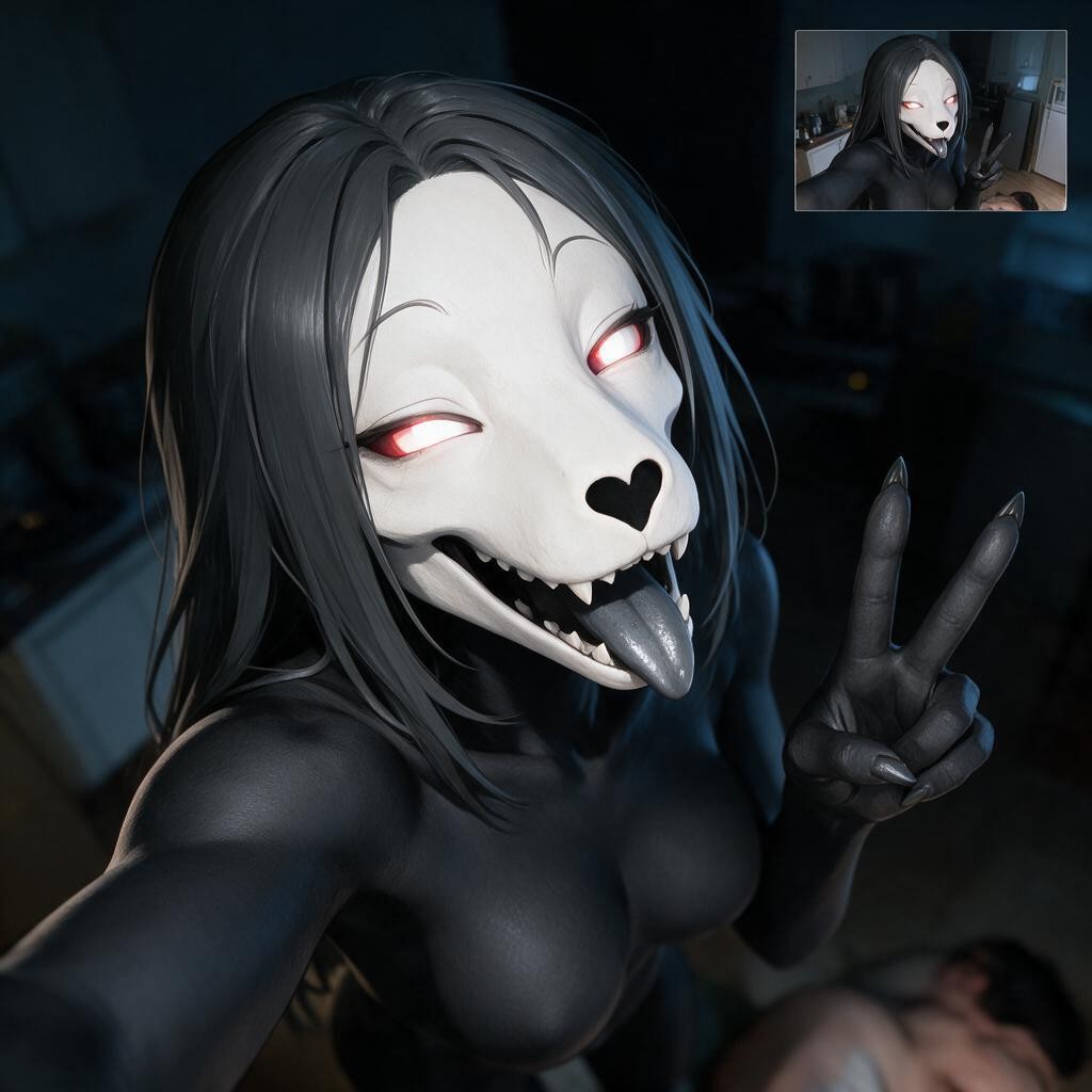 Softly Blurred Indoor Kitchen Environment At Night Style Smooth D Animation Render, Smooth Dark Grey-and-black Hair With Parted Side Strands Hugging The Cheeks And Wrapping Right Beneath The Chin, Femal Furry Hentai AI Porn