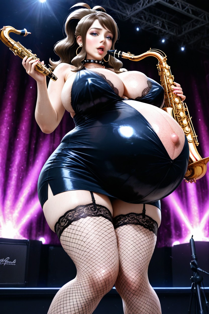 On Stage, Belly Inflation, Fake Breasts Hentai AI Porn