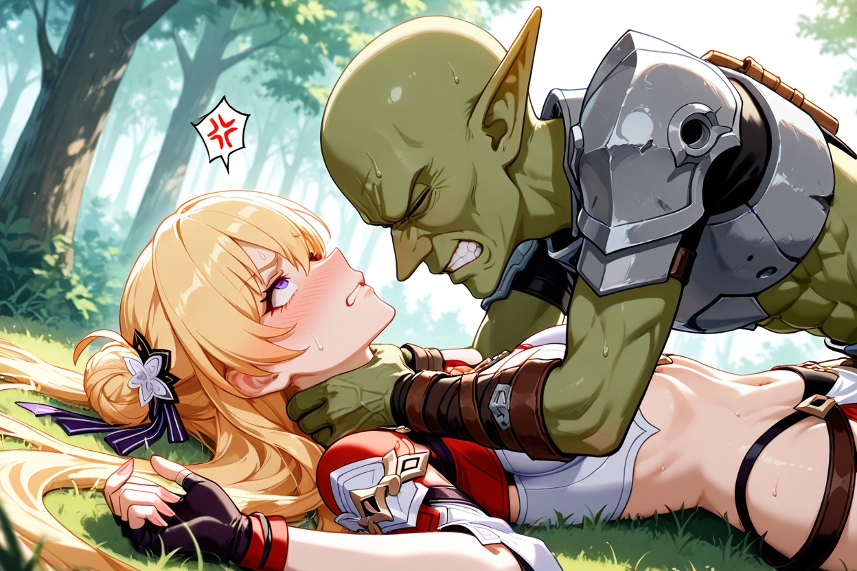 Clenched Teeth, Bald Goblin In Loincloth, Female Lying On Back Hentai AI Porn