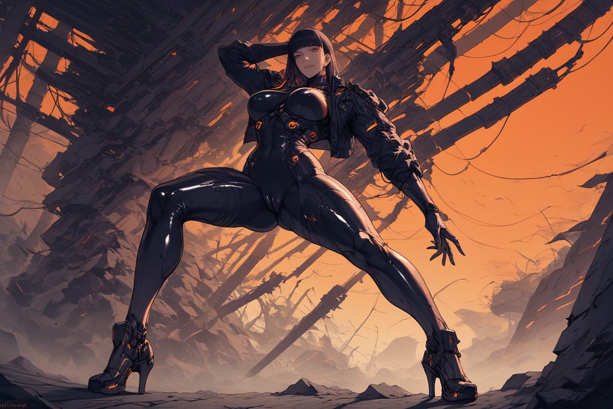 Vulva, Posed In A Dynamic Combat Stance On A Desolate, Illuminated By A Warm Hentai AI Porn