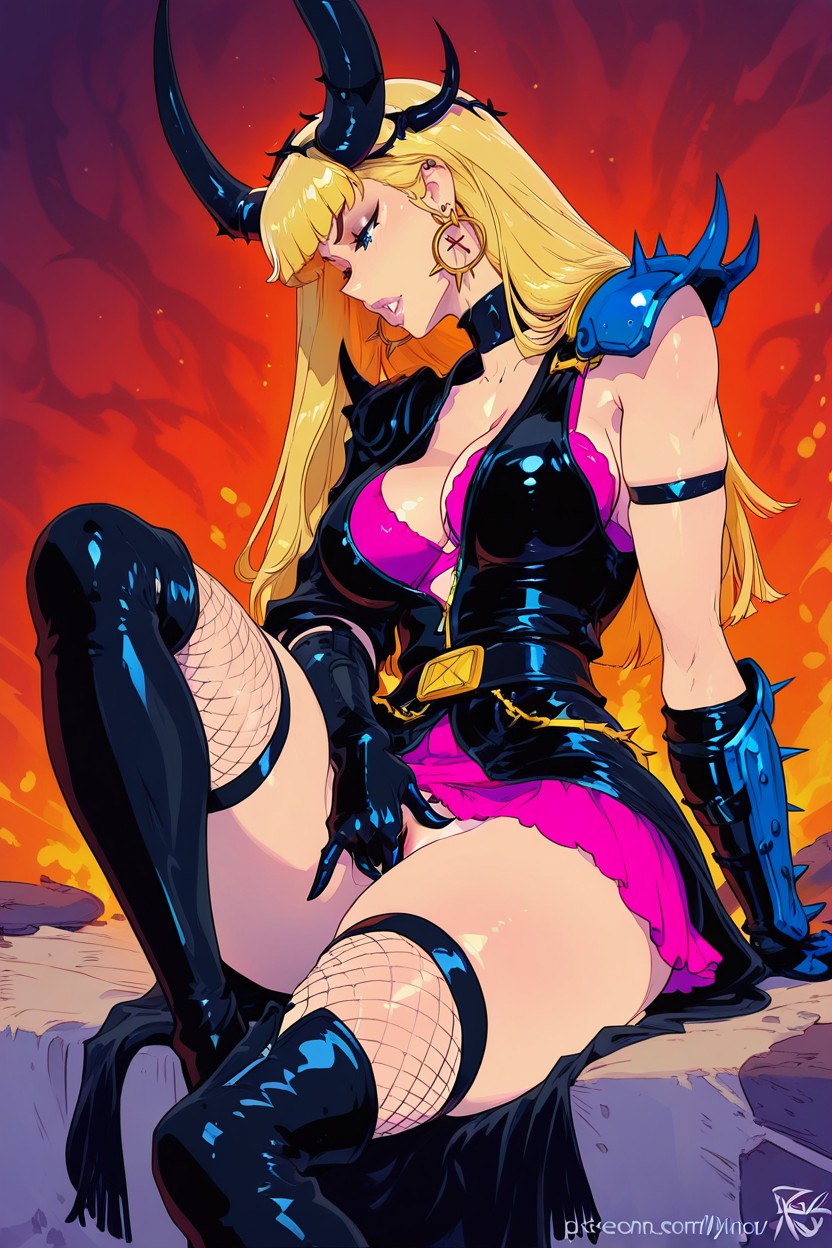 Devil, Only Right Lamellar Armored Shoulder Pad With Thorns, Four Horns On Head Hentai AI Porn