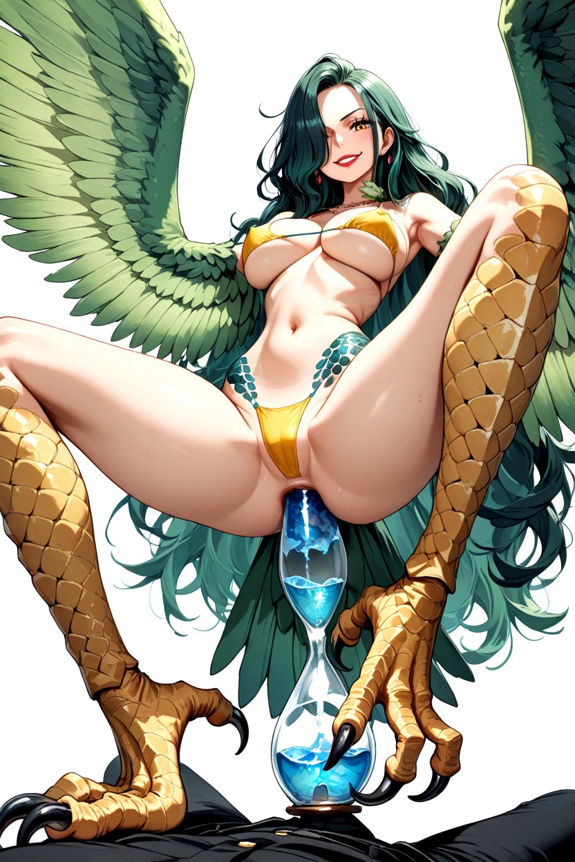 Detailed Full Face, Very Long Hair, Dark Green Hair Hentai AI Porn