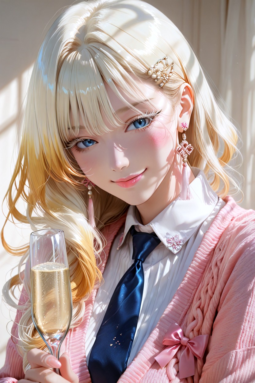 Natural Soft Eyebrows, Extremely Detailed Hair Strands, Large Expressive Blue Eyes Hentai AI Porn