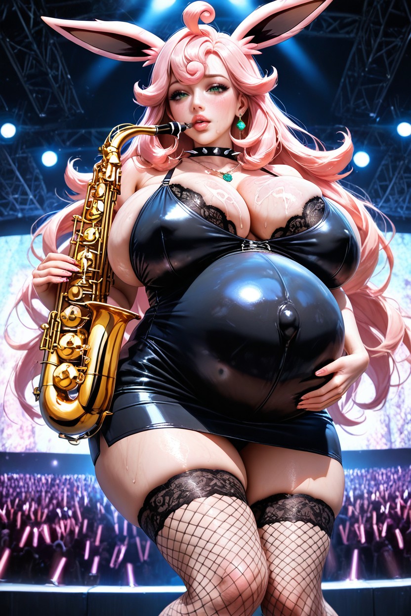 Fishnet Stockings, Belly Covered With Clothes, Lace Minidress Hentai AI Porn