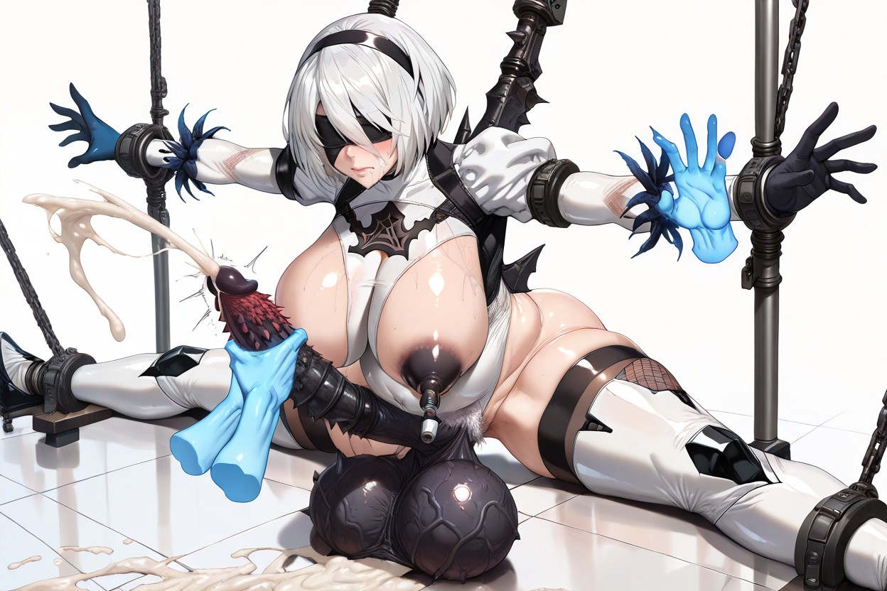 Cock Masturbated By Blue Ghost Hands, Cumshot Like Squirting, Restrained Hentai AI Porn
