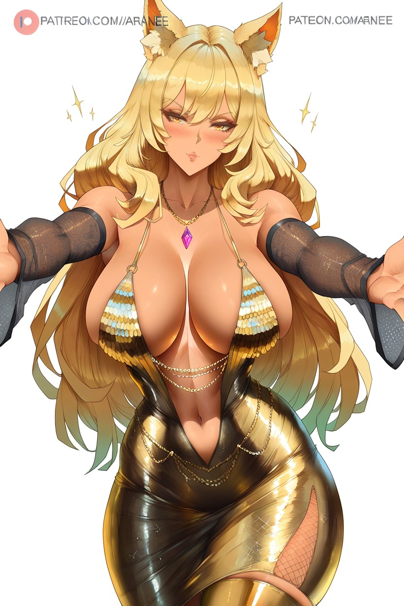 Gold Eyes, Fitted Bodycon Silhouette, Beautiful Face Hentai AI Porn