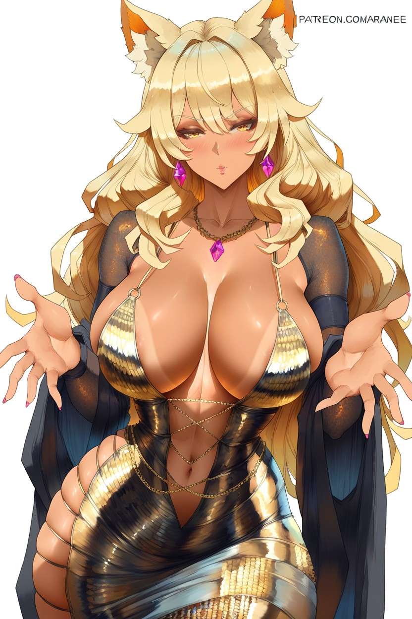 Form-fitting Length, Deep Plunging V-neckline Reaching The Waist, Hair Down Hentai AI Porn