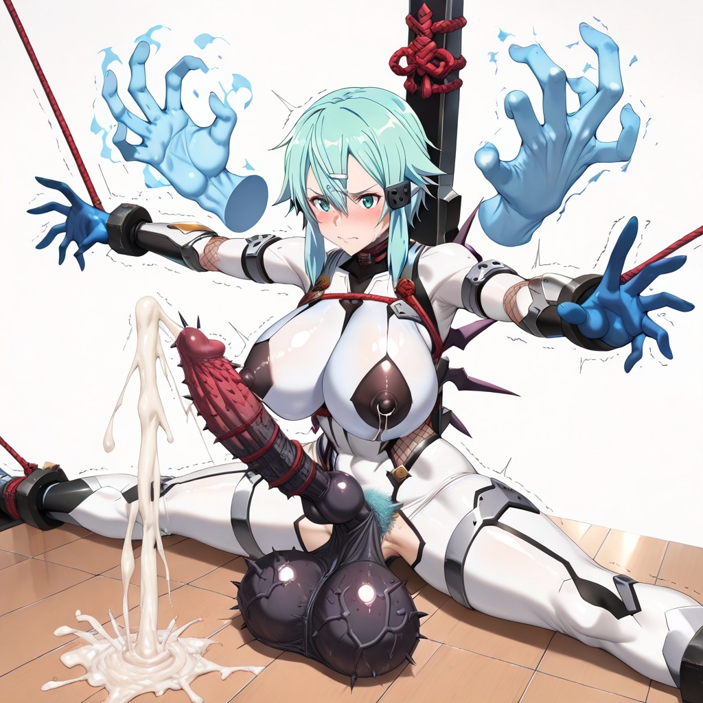 White Background, Gigant Knot, Oversized Hyper Gigantic Balls Hang The Floor Hentai AI Porn