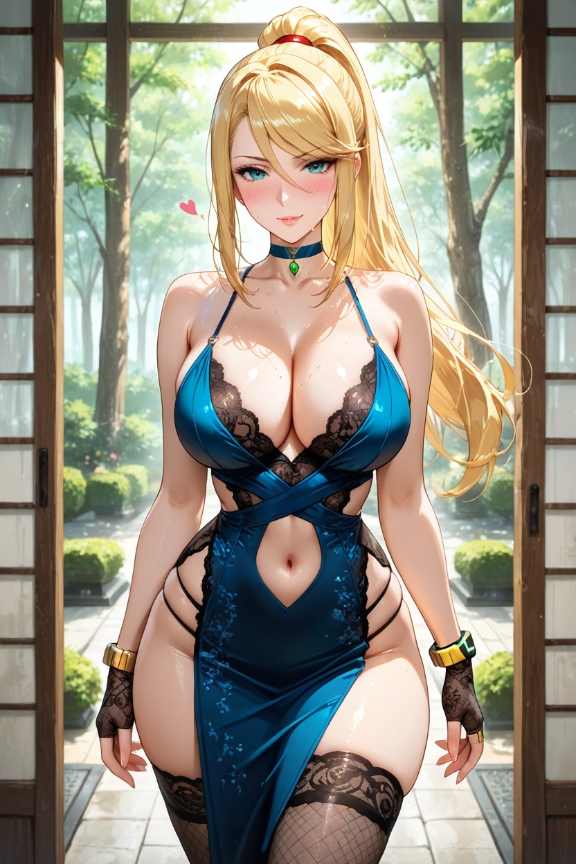 Sunlight, Emerald Heart Choker, Gold Accessories Hentai AI Porn