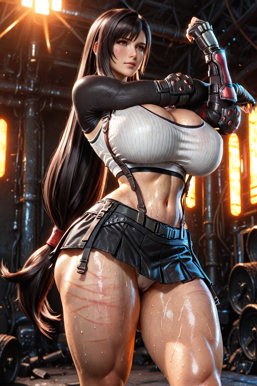 Exaggerated Waist Massive Thighs, Front View, Blunt Bangs Hentai AI Porn
