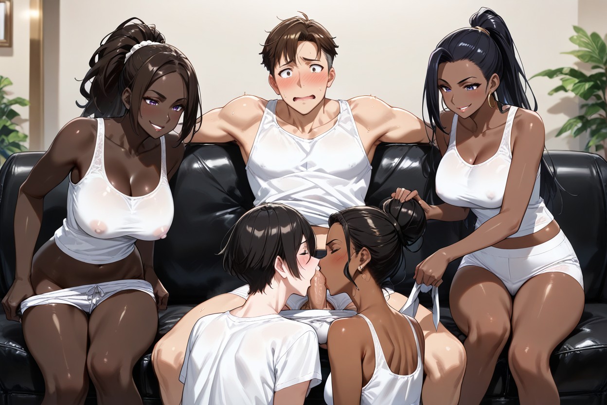 Five Very Dark Skinned Women Erect Nipples, Boy, Femdom Hentai AI Porn