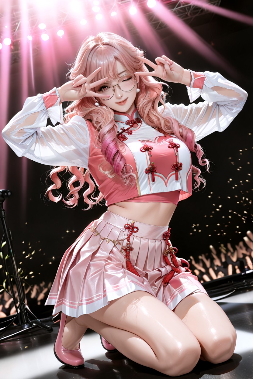 Winking Expression, Soft Bright Lighting, Pink Crop Top Hentai AI Porn