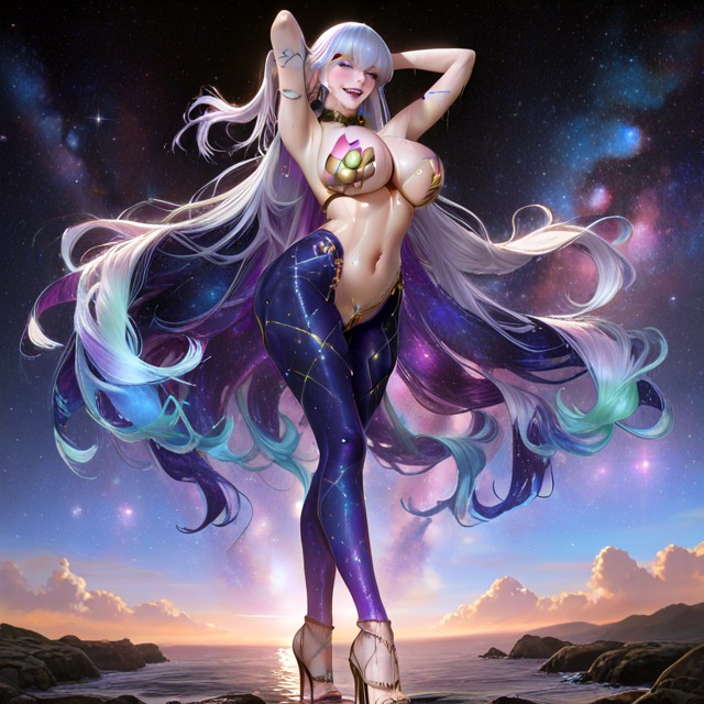 Purple Eyeshadow, Mischievous (smiling While Blushing), Realistic Graphics Hentai AI Porn