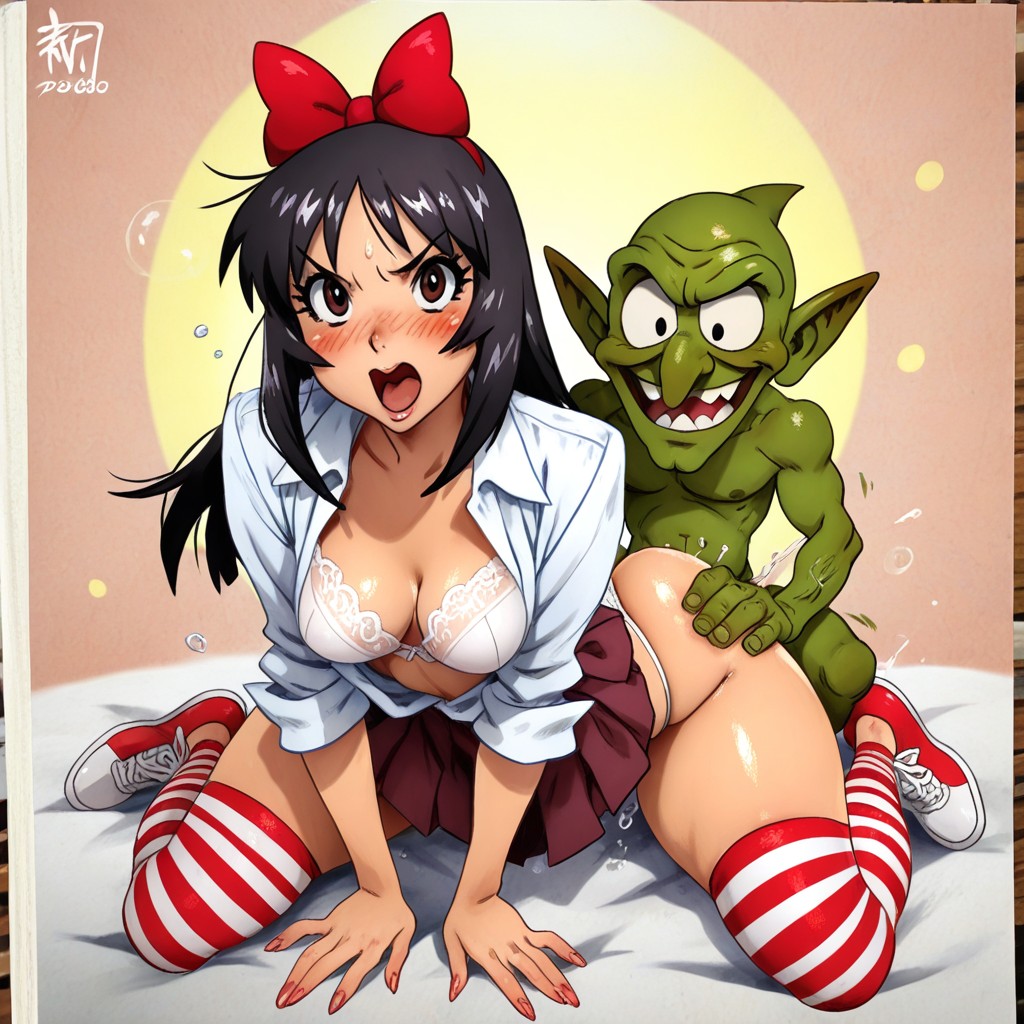 Azumanga Daioh, Beauty Anime Eyes, Mounted By Half Size Creature Toon Goblin Hentai AI Porn