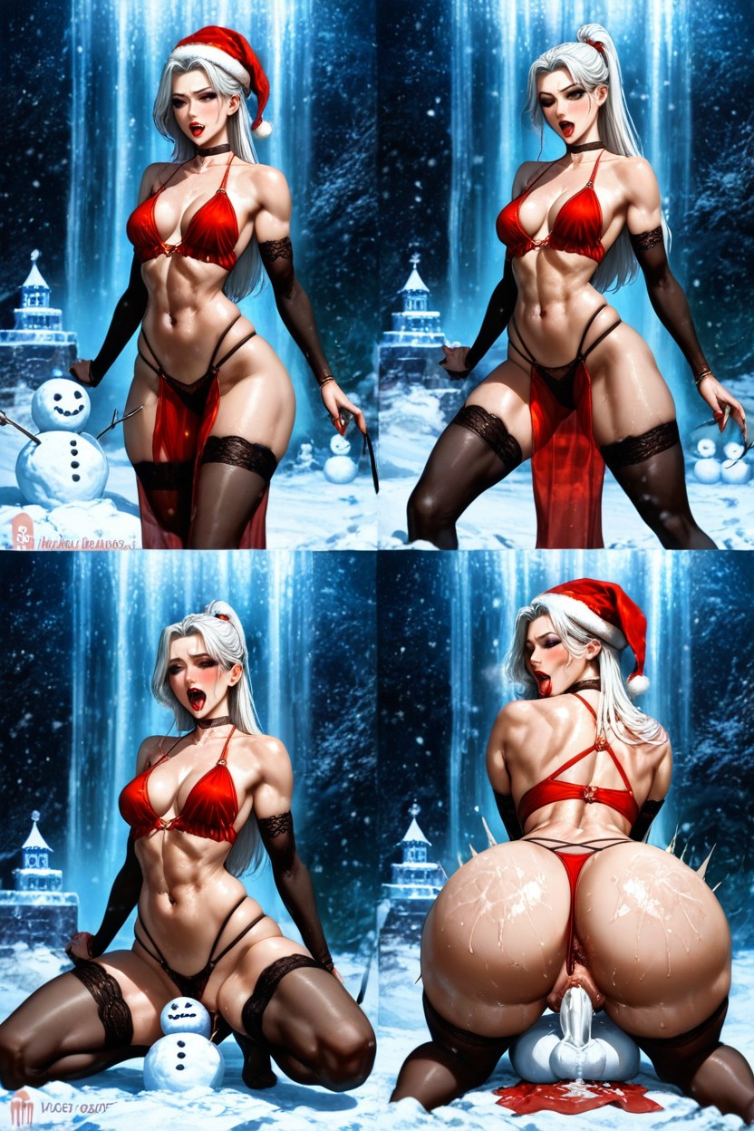 Man And Dark Brown Skin Woman, Hardcore Slut, Lowlit Scary Snowman Dungeon Background Hentai AI Porn