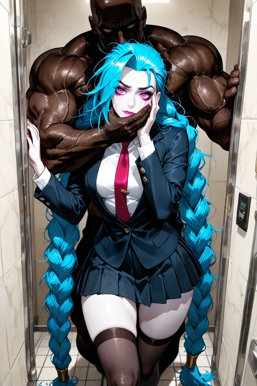 Intense Blue Hair, Extremely Large Braids, Extremely Long Braids That Reaches The Floor Hentai AI Porn