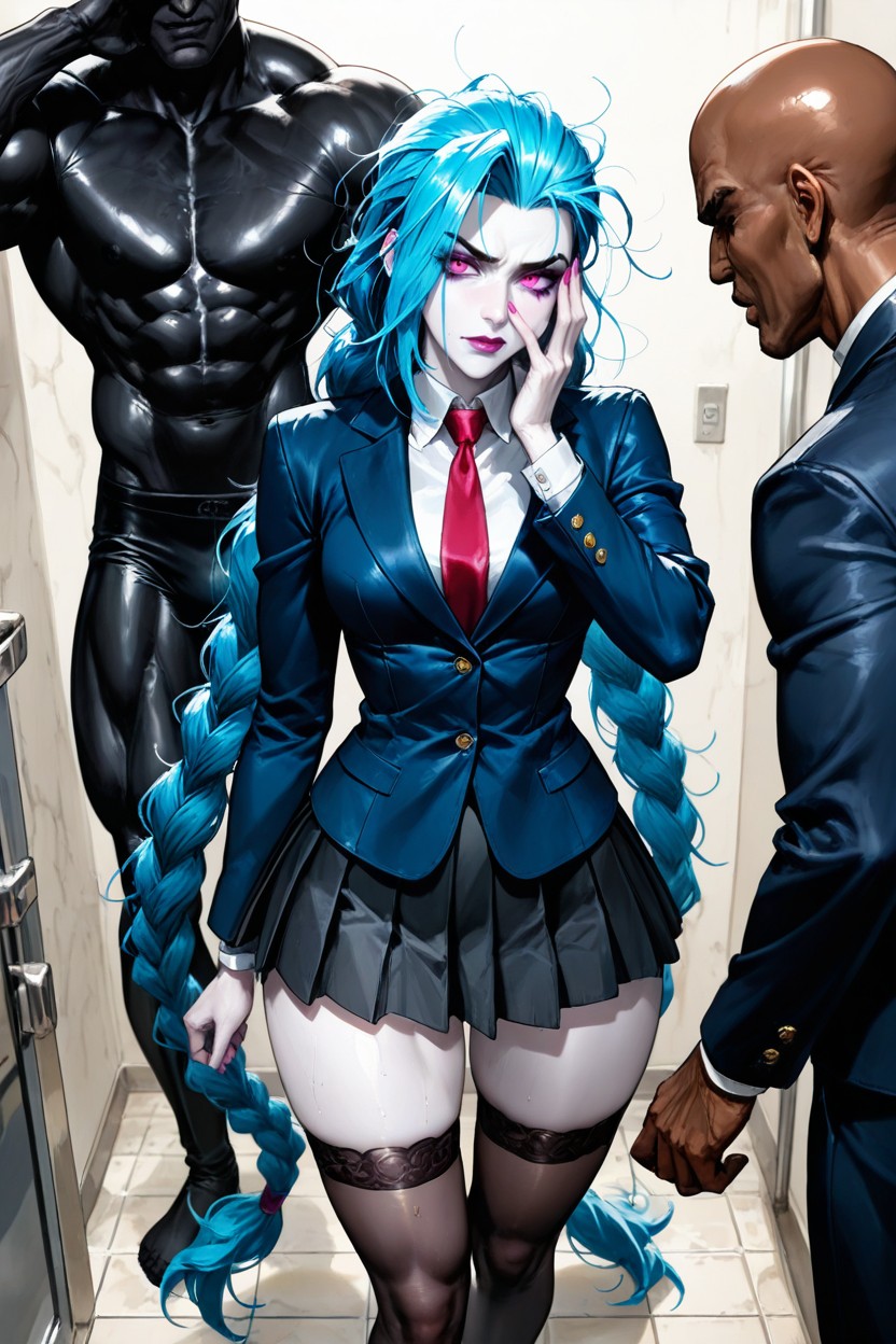 Touching Face, Very Muscular Much Taller Black Man, White Women Shirt Hentai AI Porn