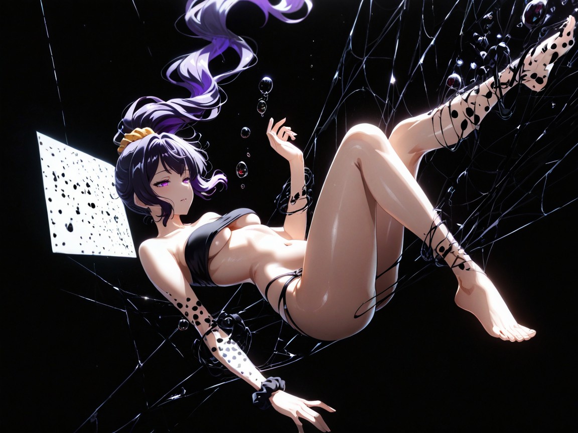 A Black Tight Tube Top Made Of Silk, Galaxies In Each Bubble Dot, Bubbles Floating Hentai AI Porn