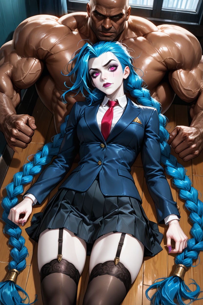Jinx League Of Legends Hair Style, Mega Large Braids, Garter Belt Hentai AI Porn