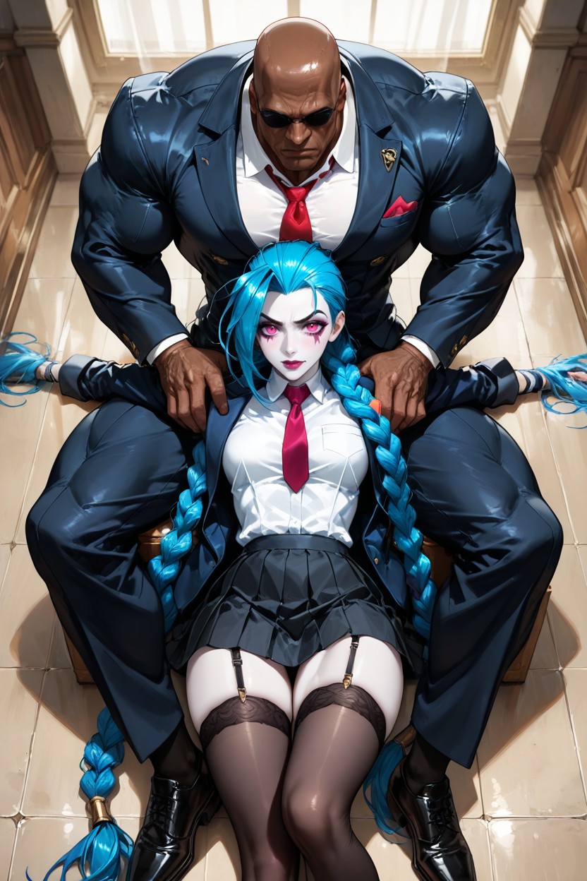 Extremely Long Braids That Reaches The Floor, Very Muscular, White Pale Skin Hentai AI Porn