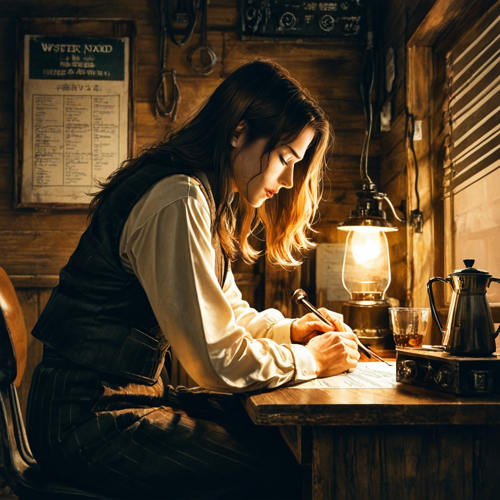 Worn Wooden Desk, Tangled Wires, Sits Intently Behind A Massive Hentai AI Porn