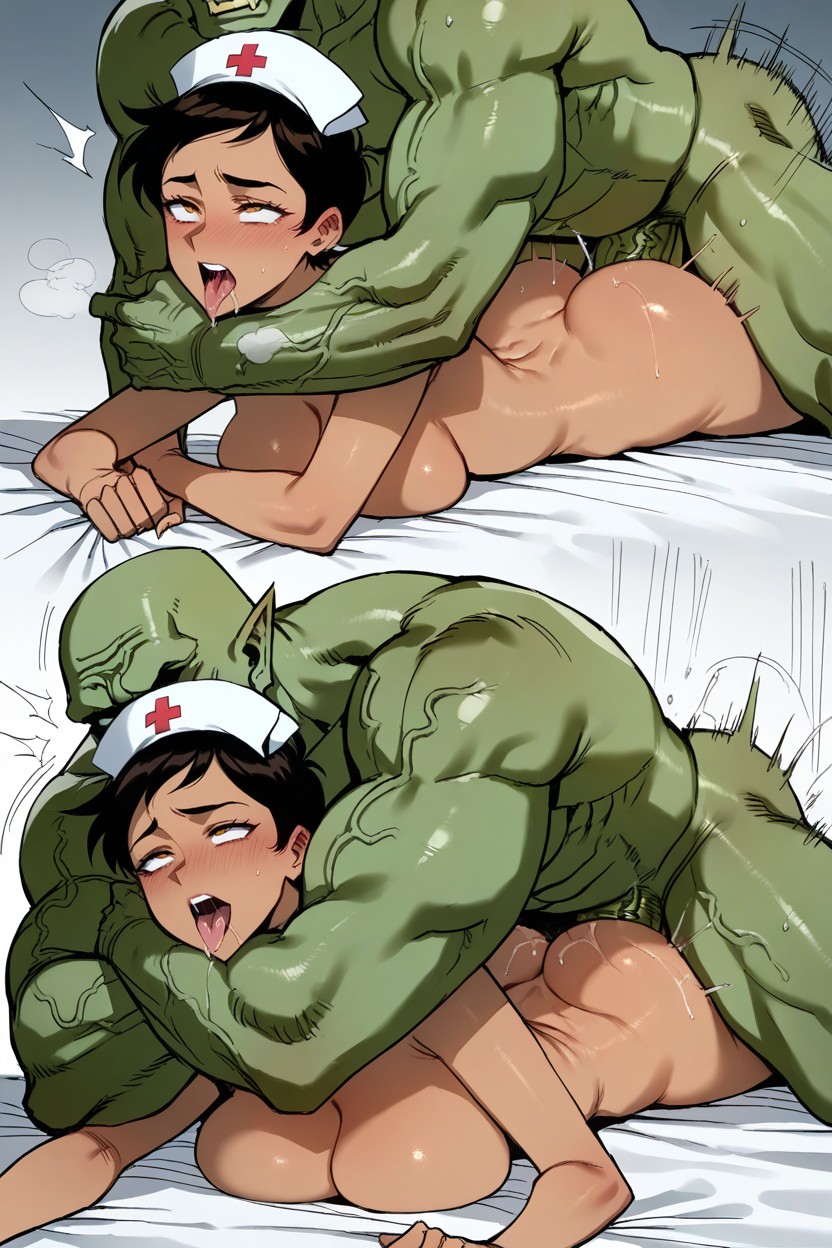 Fucked By An Orc, Green Orc Male, Open Mouth Hentai AI Porn