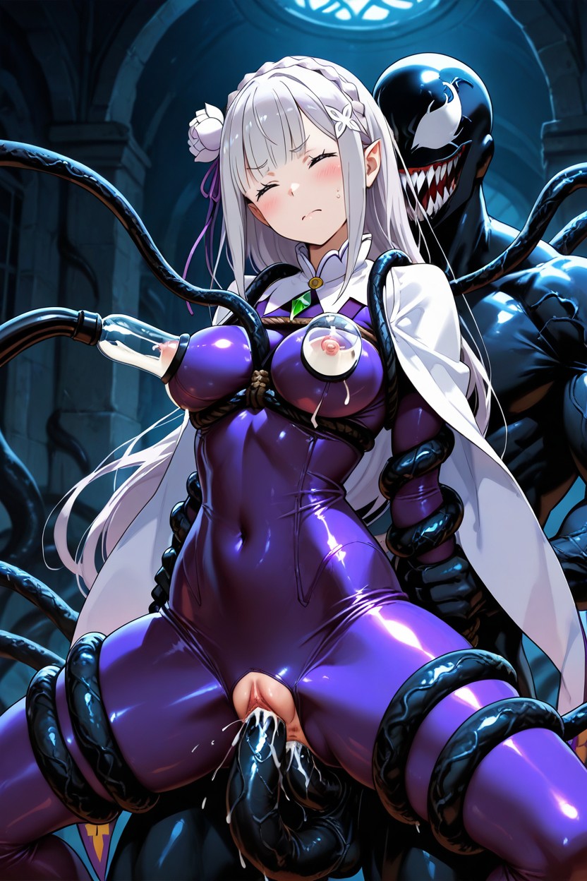 Arched Eyebrows, Arms At Side, Tentacles Between Breasts Hentai AI Porn