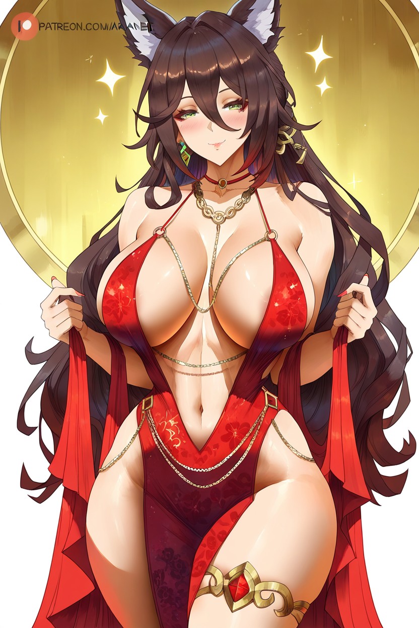 Naturally Heavy Breasts, Detailed Navel, White Background Hentai AI Porn