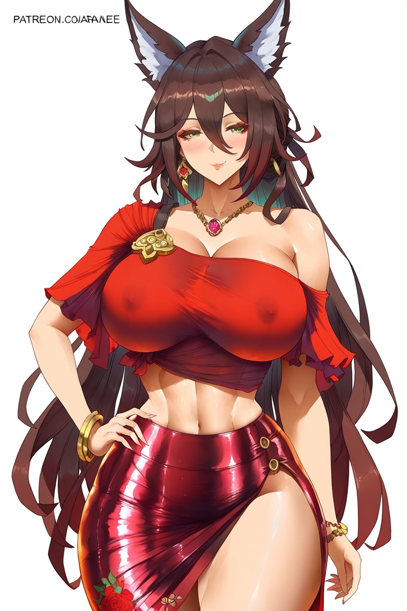Extremely Long Brown Hair Cascading, Blushing, Very Hentai IA