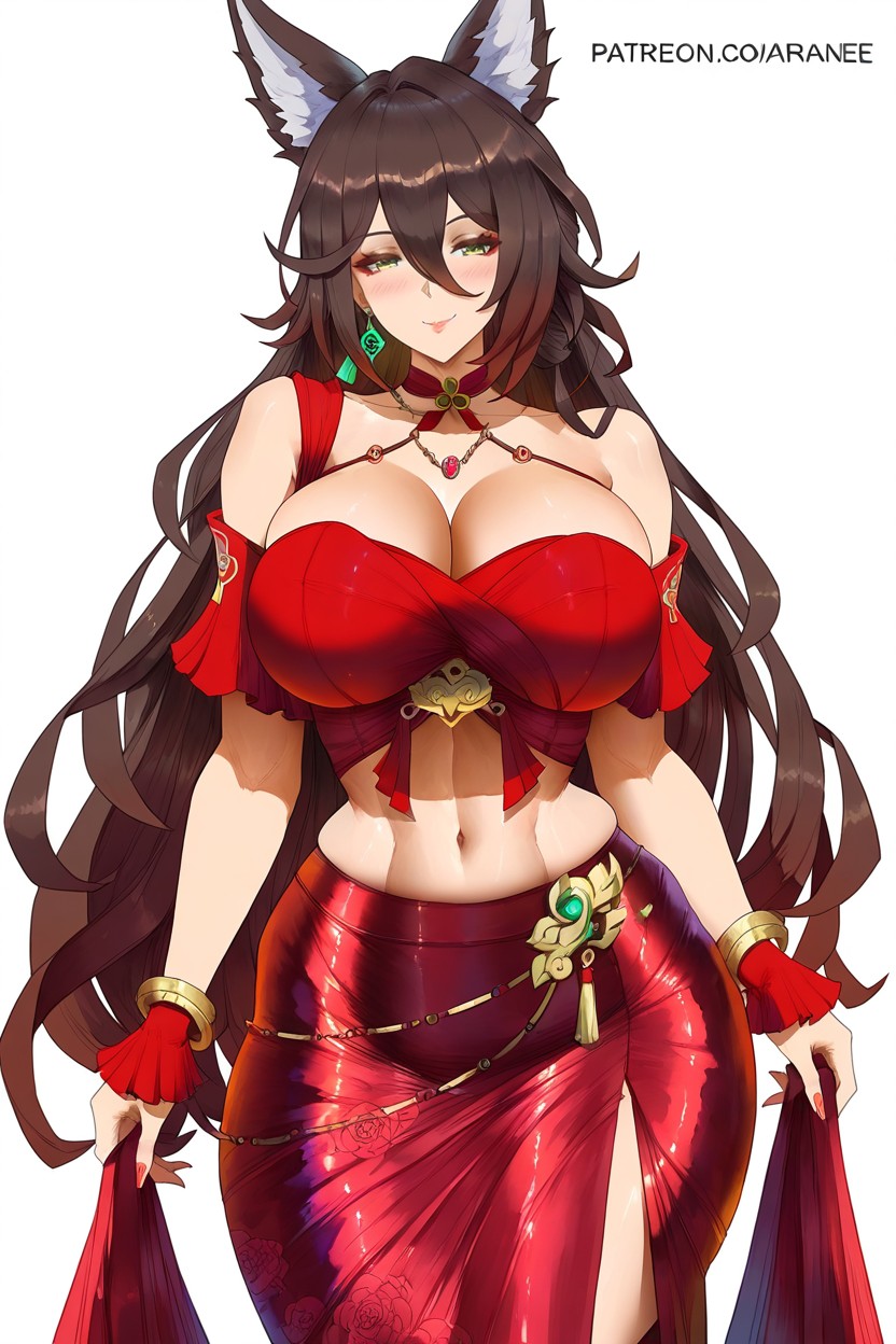 Wearingred Satin Off-shoulder Top With Asymmetric Draping, Detailled Eyes, Delicate Gold Cascading Down The Side Hentai AI Porn
