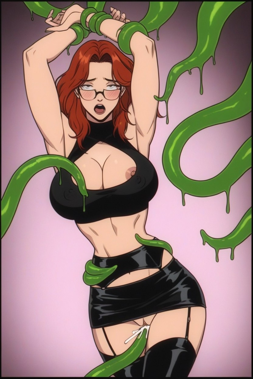 Tentacles Fucking Her Mouth, Nipples Visible Through Shirt, Tentacles Removing Her Skirt Hentai AI Porn