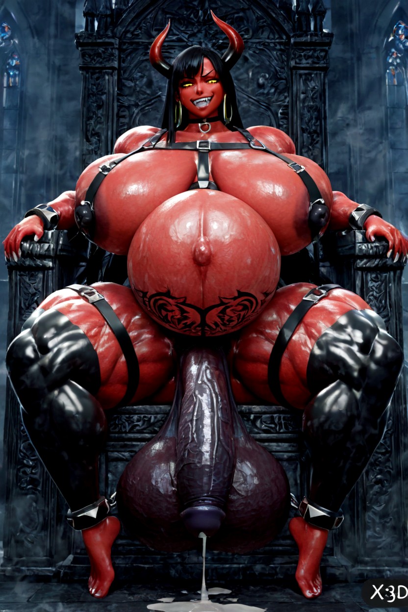 Massive Hanging Testicles, Sitting On Throne, Looking At Viewer Hentai AI Porn