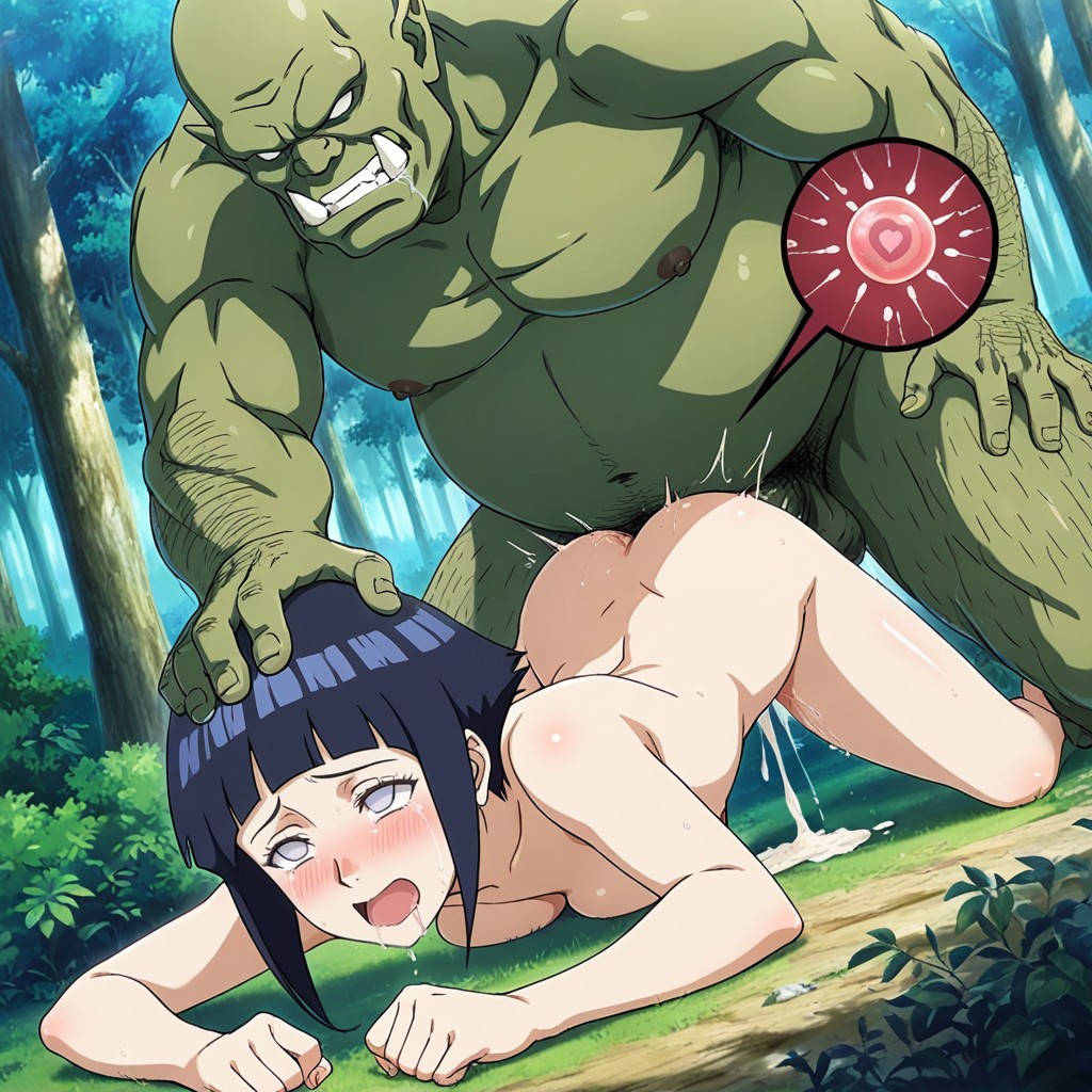 Genin Hyuuga Hinata Strong Black Hair, Full Nude, Fucked By Giant Orc Hentai AI Porn