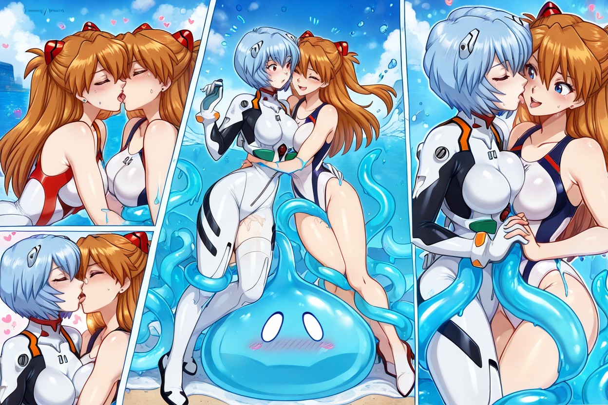 Ideal Body, Blue Transparent Water Slime, Water Drops On Her Body Hentai IA