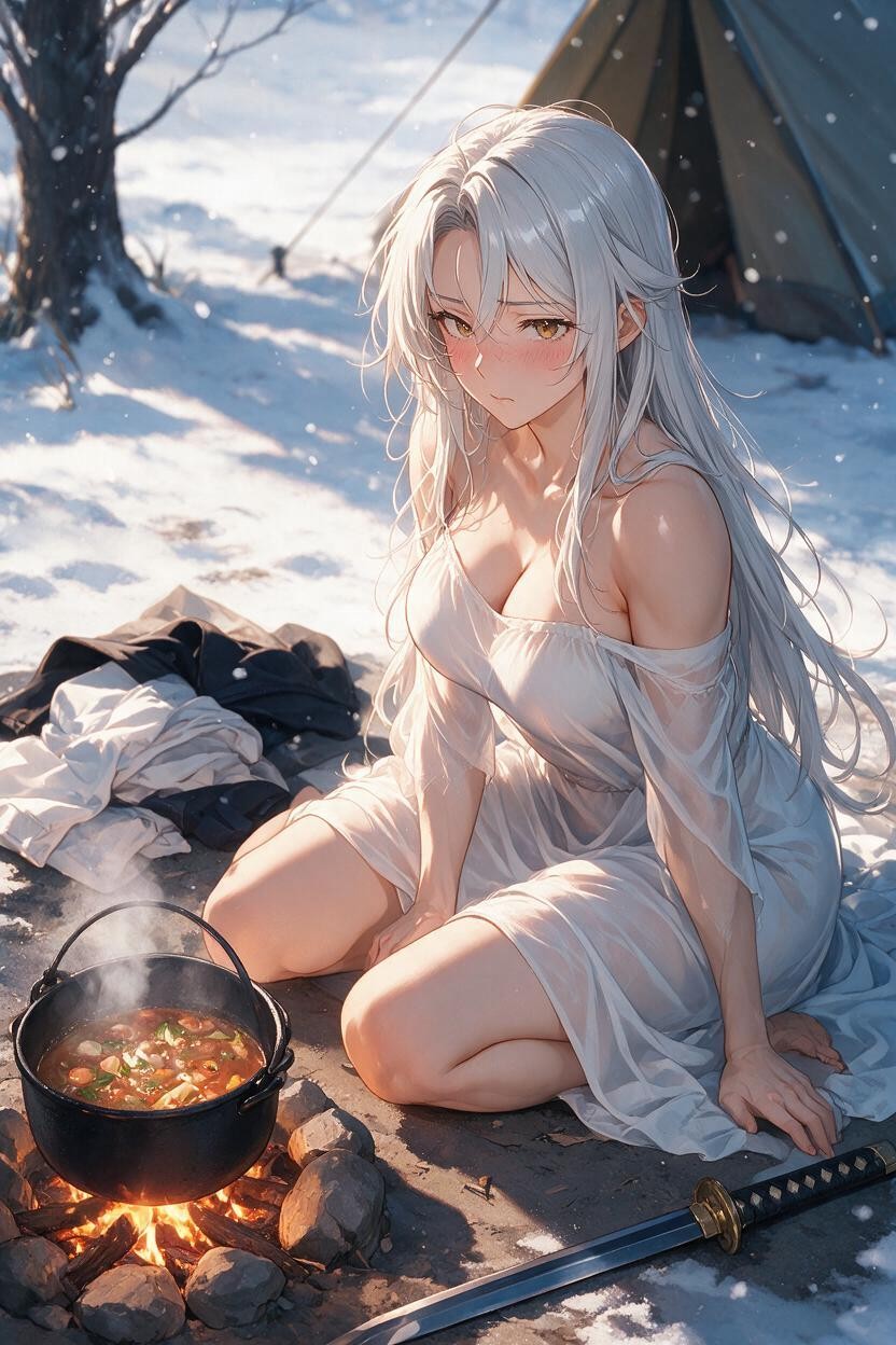 Rounded Ass, Long Tousled Silver Hair, Sweat Hentai AI Porn