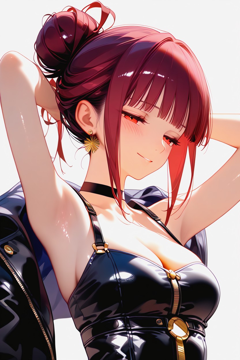 Oiled Skin, Maroon Hair, Shiny Hair Hentai IA